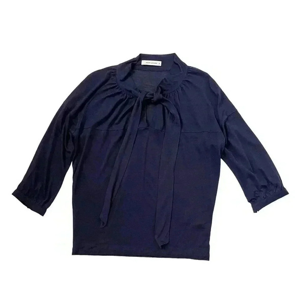 Rene Lezard Tie Neck Blouse - Blue - Size FR 34/US 2 - Picture 1 of 5